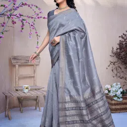 Satrani Grey Silk Woven Saree With Unstitched Blouse image 3