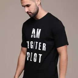 Burnt Umber Black Regular Fit Printed Crew T-Shirt image 3