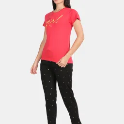 Kryptic Pink & Black Cotton Graphic Print T-Shirt With Pyjamas image 3