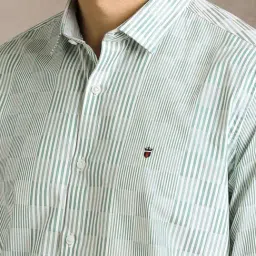 Louis Philippe Green Cotton Slim Fit Striped Shirt image 4