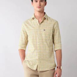 AD by Arvind Mustard Cotton Checks Shirt-picture-5