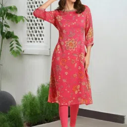 W Pink Printed A Line Kurta image 3