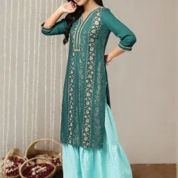 Aurelia Green Printed Straight Kurta image 3