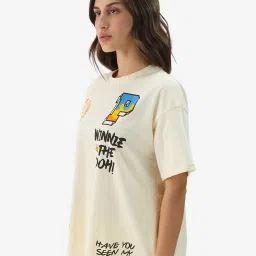 The Souled Store White Cotton Graphic Print Oversized T-Shirt image 3