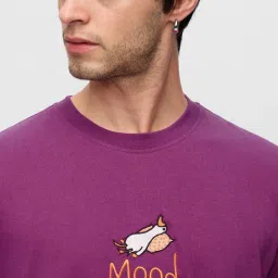 The Souled Store Purple Cotton Embroidered Casual T-Shirt image 3
