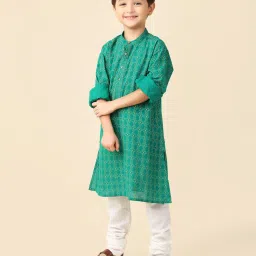 Fabindia Kids Green Printed Full Sleeves Kurta image 3