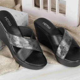 Metro Women's Black Cross Strap Wedges-picture-9