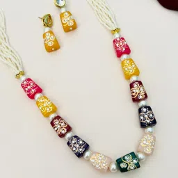 Abdesigns Gold-Tone Plated Jaipuri Mala Statement Necklace & Earring Set image 3