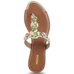 Mochi Women's Beige T-Strap Sandals image 3