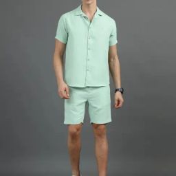 Bushirt Green Polyester Regular fit Solid Shirt & Shorts Set-picture-8