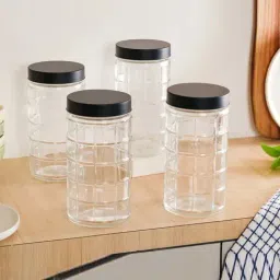 Nestasia Tall Glass Jars With Lid 1900ml - Set of 4 (Transparent & Black)-image-22