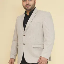 John Pride Beige Regular Fit Striped Blazer image 3