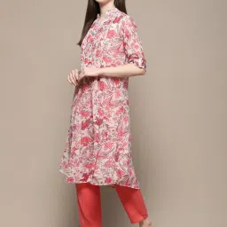 Biba Beige Floral Print A Line Kurta With Inner image 3