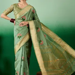 KAVINDI Floral Embroidered Zari Saree image 1