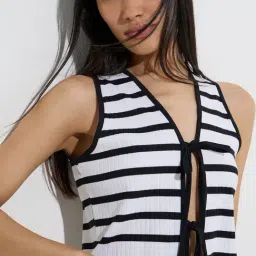 Superstar by Westside White Striped Bow-Detailed Top image 4