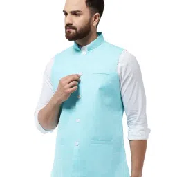 Sojanya Sky Blue Textured Nehru Jacket image 3