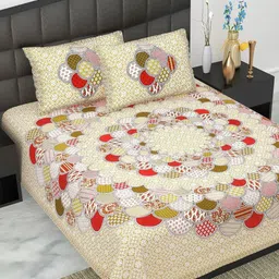 UNIBLISS Cream & Red Printed Cotton 144 TC Queen Bedsheet Set 2.15 m x 2.35 m image 4