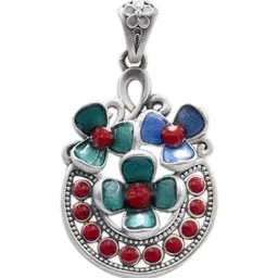 Rihi by P.C. Chandra Jewellers 925 Oxidized Tulip Pendant with Red Beads (without Chain)-picture-10