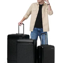 CALVIN KLEIN IN STEREO Black Textured Medium Hard Sided Checked Luggage image 2