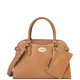Guess Cognac Solid Satchel Handbag-image-13