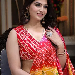 ELVISH JAIPUR Women Red And Yellow Bandhani Design Lehenga Choli image 3