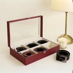 THE BIG TROVE Burgundy Leatherette Tie 6 Slot Reusable Jewellery Organiser-picture-12