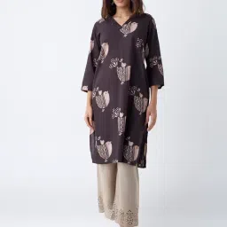Utsa by Westside Dark Brown Printed Cotton Straight Kurta-picture-17