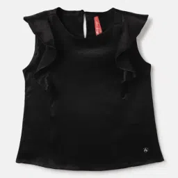 Blue Giraffe Girls Black Round Neck Sleeveless Solid Regular Top-picture-29