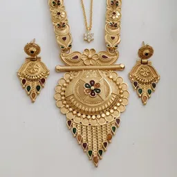 SHREE GOVINDAM ART Gold-Plated Stones Studded Long Necklace With Earrings & Pendant image 2