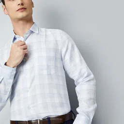 max Men Spread Collar Buffalo Checked Cotton Formal Shirt-image-7