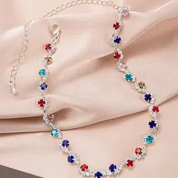 Peora Silver -Plated Cubic Zirconia-Studded & Beaded Jewellery Set image 3