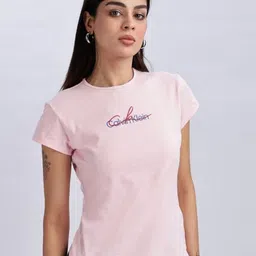 Calvin Klein Jeans Women Brand Logo Printed Slim Fit T-shirt-image-73