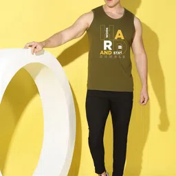 WOOSTRO Pack Of 2 Printed Super Combed Cotton Gym Vests VWS26(HARD OLIVE)(HARD WHITE) image 5