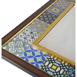 Creative Touch Brown & Blue Printed Wooden Rectangular Shaped Wall Mirror image 5