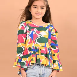 Lilpicks Couture Full Bell Sleeves Abstract Printed Top - Multi Colour-picture-21