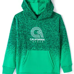 Doreme Lycra Knitted Full Sleeves Pullover Hooded Sweatshirt With Text Print & Kangaroo Pockets -  Green-picture-23