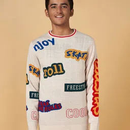 Coolsters by Pantaloons Full Sleeves Freestyle Text Designed Sweater - Off White-picture-17