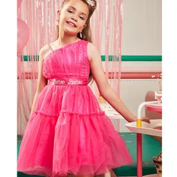 Barbie by Tiny Girl Sleeveless Brand Name Printed Dress - Hot Pink image 1