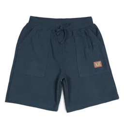 ALAN JONES Cotton Blend Knit AJC Text Patch Detailed Shorts - Blue-picture-15
