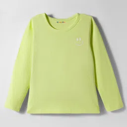 kookie kids india Kookie Kids Single Jersey Knit Full Sleeves Round Neck T-Shirt with Smiley Print - Limegreen-picture-21