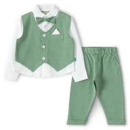 JusCubs Cotton Knit Full Sleeves Self Checked 3 Piece Party Suit Set With Bow - Green-picture-24
