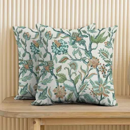 CASABLEU Green Set Of 2 Floral Printed Square Cushion Covers 16" X 16"-picture-30