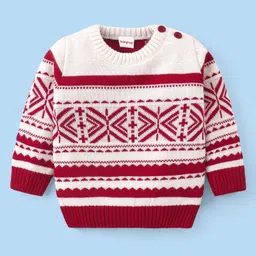 Babyhug Knitted Full Sleeves Pullover   Sweater Set with Aztec Design - Red image 2