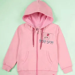 Kiddopanti Fleece Knit Full Sleeves Anime Girl Printed Light Winter Hooded Sweatshirt With Straight Fit Jeans Set - Peach Pink & Light Blue image 3