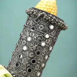 MoedbuilleSilver Plated Mirrors Studded Antique Tribal Design Oxidised Cuff Bracelet-image-94