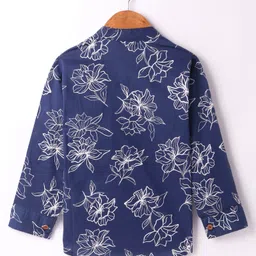 Rikidoos Full Sleeves Floral Printed Kurta Style Shirt - Navy Blue image 3