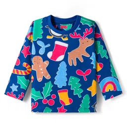 Babyhug Cotton Knit Full Sleeves Co-ords Night Suit With Star Print - Blue image 2