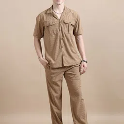 Bushirt Striped Shirt Collar Night suits-picture-12