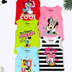 YK Disney Girls Pack Of 5 Minnie & Daisy Printed Sleeveless T-shirt-image-54