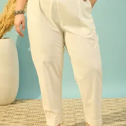 DressBerry Women Off White Cotton Solid Regular Trousers-picture-19